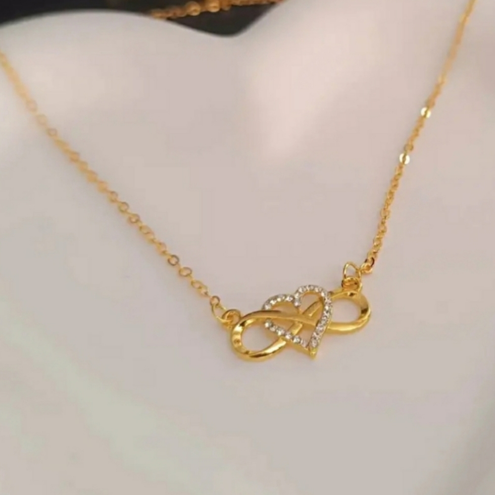 Infinity Heart Cubic Zirconia Pendant Necklace GOLD TONE